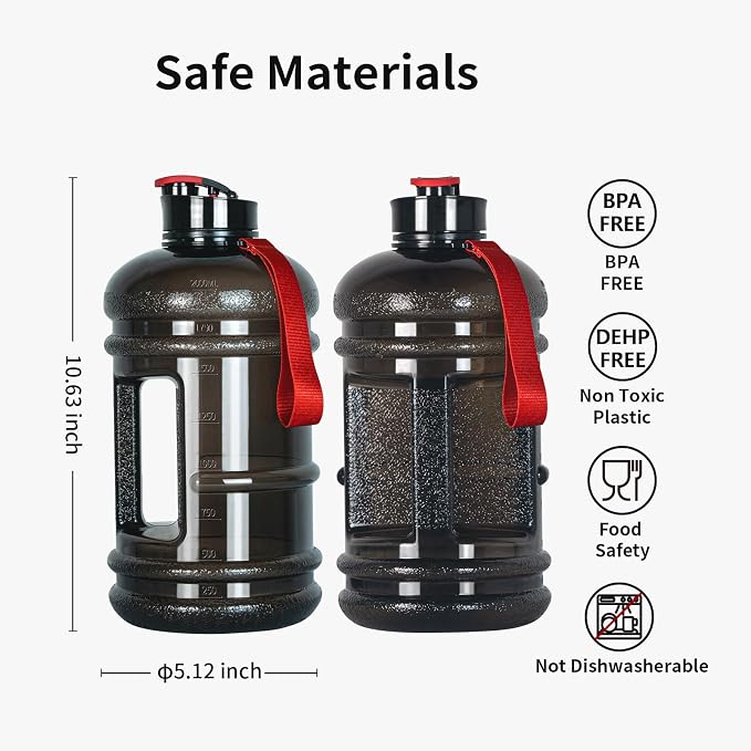 TOOFEEL 2.2 Liter Gym Water Bottle - 100% Leak Proof Big Sports Water Bottle Larger than 74 oz Water Bottle with Visible Volume for Drinking (74oz Transparent Black)