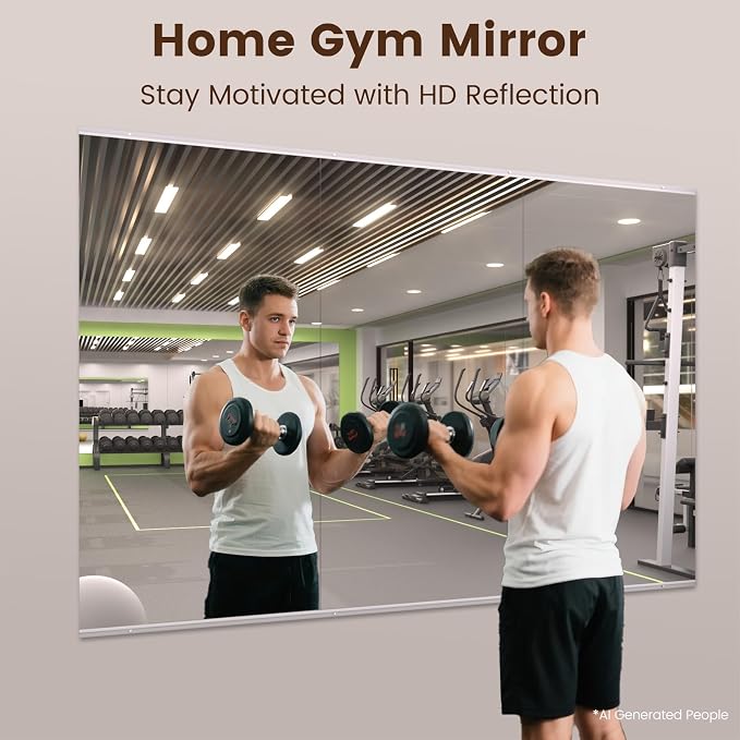 LOAAO Home Gym Mirror 48"x24", 3 PCS | Frameless, Tempered Glass, Large Workout Mirrors, For Home Gym, Dance Studio, Yoga Room, Garage Gym
