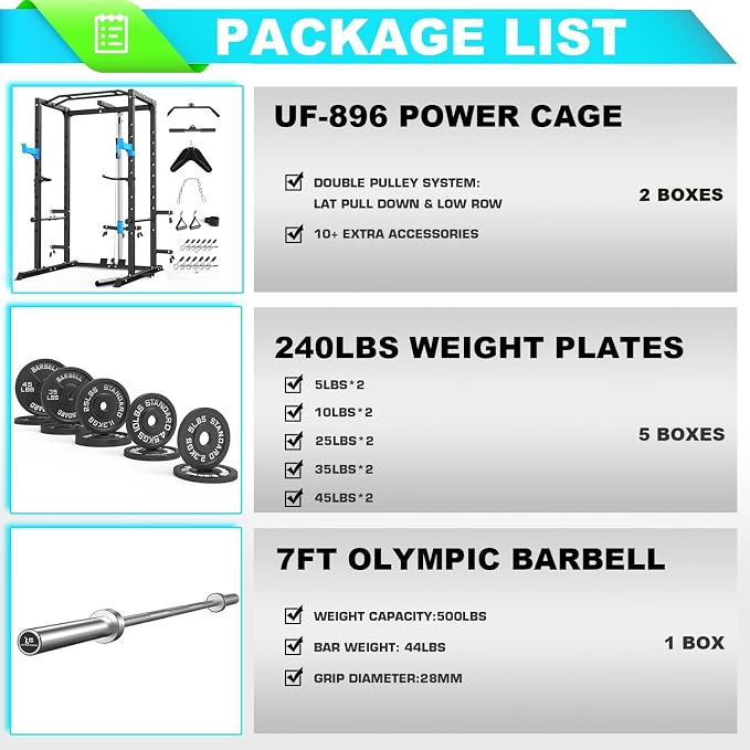 ULTRA FUEGO Power Cage, Multi-Functional Power Rack with J-Hooks, Dip Handles, Landmine Attachment and Optional Cable Pulley System for Home Gym