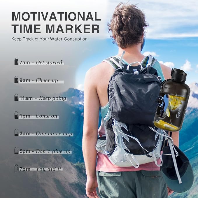 3l Big Water Bottle 3 Liter with Straw | Leak Proof Clear Motivational Time Marker Drink XL Jug Handle for Sports Gym