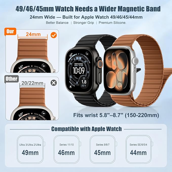 Magnetic Sport Silicone for Apple Watch Ultra 3 2 Band 49mm 46 45 44mm Men | Upgraded Magnet,Two-Tone Design,Waterproof,Soft Loop Strap for iWatch Ultra 3/2 Series 11 10 9 8 7 6 5 4 SE 46mm 45mm 44 49