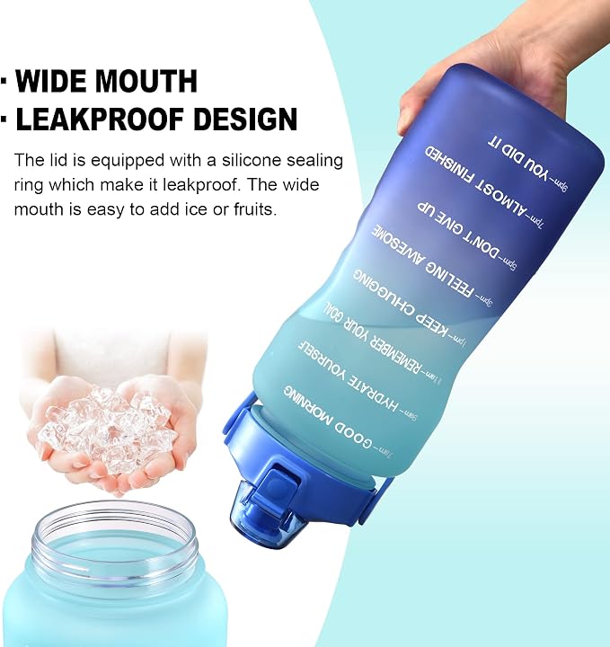 EYQ 64oz/128oz Leakproof Free Drinking Water Bottle with Motivational Time Marker BPA Free for Fitness, Gym and Outdoor Sports