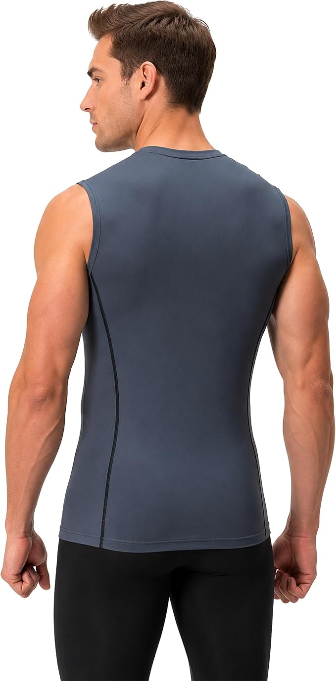 DEVOPS 3 Pack Men's Compression Shirts Sleeveless Tank Top Baselayer | Gym Training, Running, Moisture Wicking, Compression Fit, 4-Way Stretch, UPF 50+, Sleeveless