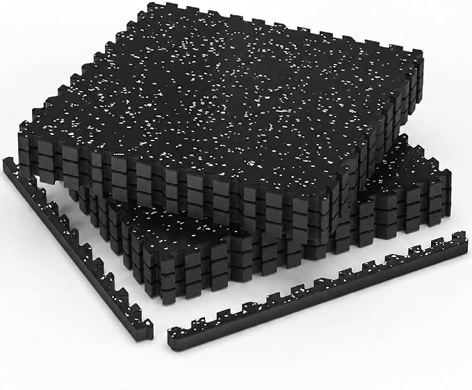 AIRHOP 1" Ultra-Thick 24 Sq Ft Rubber Top Gym Flooring for Home Gym | 6 Tiles, High Density EVA Foam, Waterproof & Non-Slip Rubber, Interlocking Puzzle Mats, Heavy Duty Floor Protection, 24"x24"