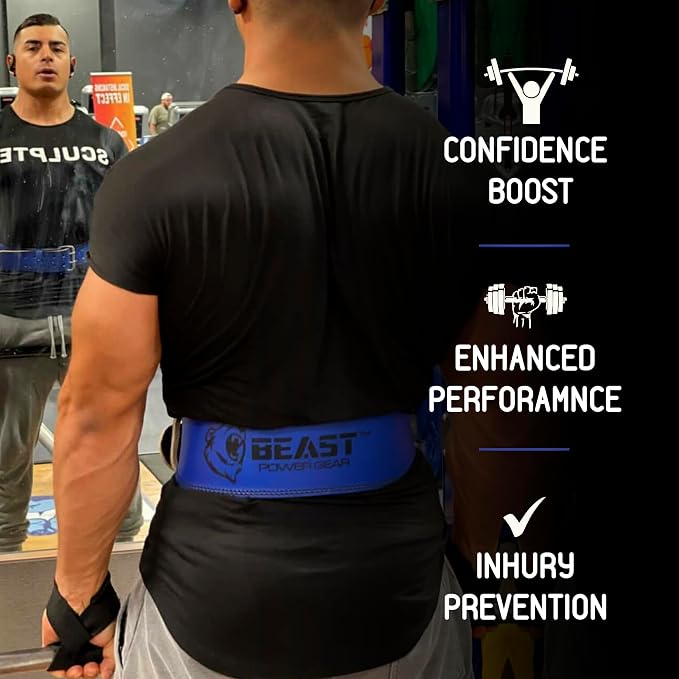 Weight Lifting Belt - 4” Genuine Leather Belts Padded Lower Back Support for Gym Bodybuilding Squat Deadlift Weightlifting Cross Strength Training Men Women Free Wrist Wrap
