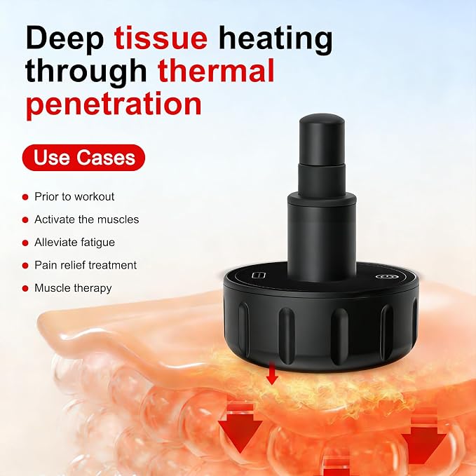 LEERCON Heating Head for Small Massage Gun | 3-Temp Settings (104/113/122°F) & 15-Min Auto-off, Portable Rechargeable Handheld Accessory for Muscle Pain Relief