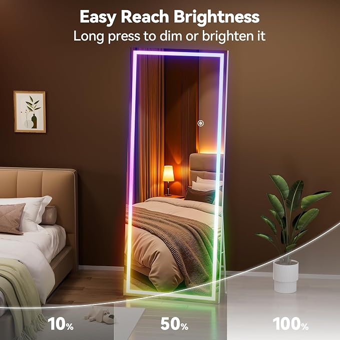 Hasipu 83"x35" LED RGB Bluetooth Home Gym Mirror Full Length with Lights, Wall Mount & Free Standing Full Body Mirror for Bedroom Workout Yoga, Detachable Stand, 7 Color & Brightness Adjustable