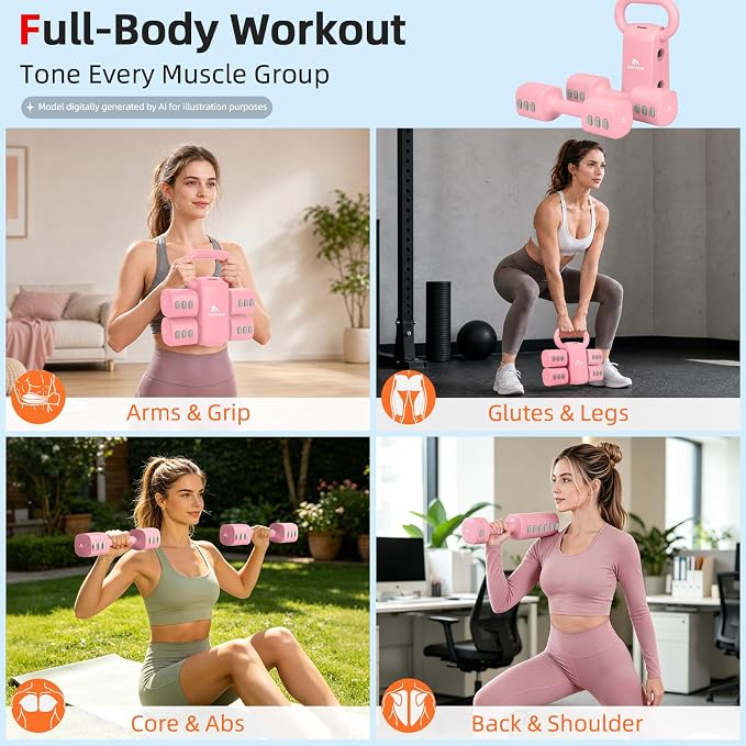 Abahub 2 in 1 Kettlebell & Dumbbell Set, Adjustable Dumbbell for Home Gym | Dumbbell with Kettlebell Converter Set of 2, Full Body Workout Kettlebell for Women