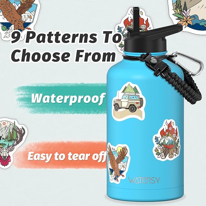 64oz Insulated Water Bottle (Cold for 48 Hrs),BPA Free&Leak Proof,Half Gallon Stainless Steel Water Flask,Water Jug with Straw Spout Lids for Gym,Hiking,Camping,Sky Blue