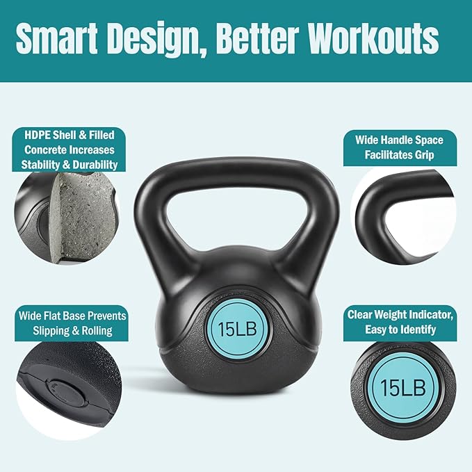 OLIXIS Hard Kettlebell Sets Strength Training KettleBells Weight Set | Coated Concrete Kettlebells, Wide Handle & Bottom, Weight Workout Exercise Equipment for Home Gym Outdoor