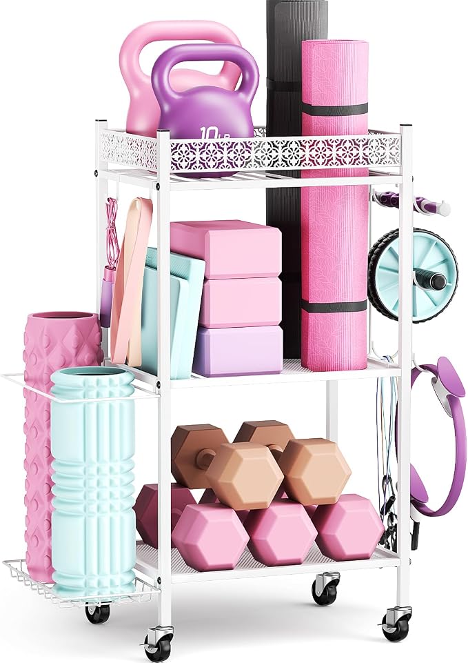 Yoga Mat Storage Rack, Home Gym Storage Rack, VOPEAK Workout Storage for Yoga Mat, Foam Roller, Gym Organizer Gym Equipment Storage for Home Exercise and Fitness Gear