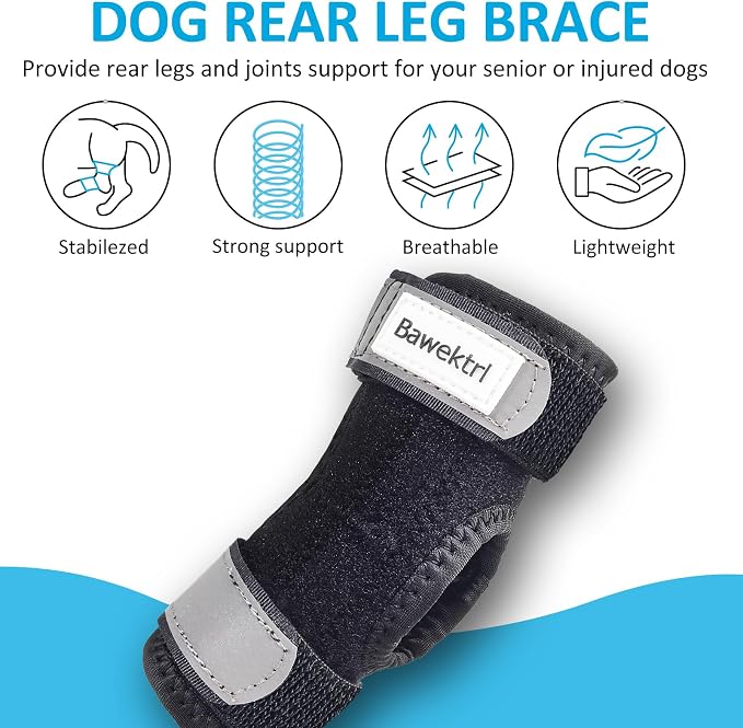 Dog Leg Braces for Rear Legs, Hock Brace for Back Legs with Metal Strips and Safety Reflective Straps for Short Legs, Joint Warps Support for Hind Legs Injuries Sprains Arthritis (XLarge)