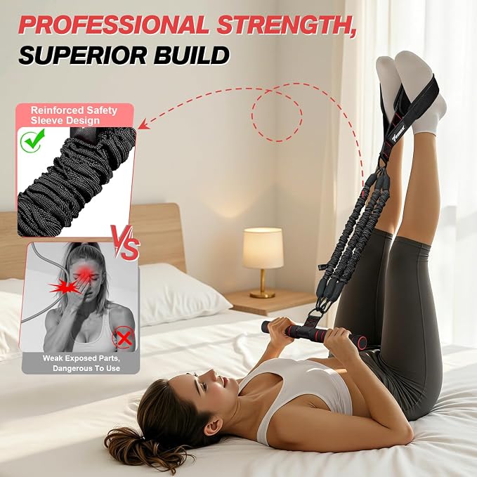 WOQQW Multifunction Pedal Resistance Band with Handle, Upgraded 3 Tube Adjustable Foot Resistance Bands for Core, Arm, Legs, Body Puller Trainer - Sit Up Exercise Equipment for Women Men