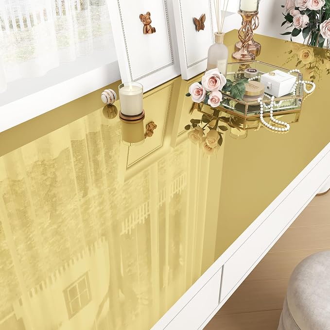 WESTICK Gold Contact Paper 15.8" x 394" Reflexible Gold Permanent Vinyl Waterproof Mirror Wall Sticker Peel and Stick Golden Wallpaper for Cabinets Refrigerators Appliance Vinyl Wrap DIY Home Decor