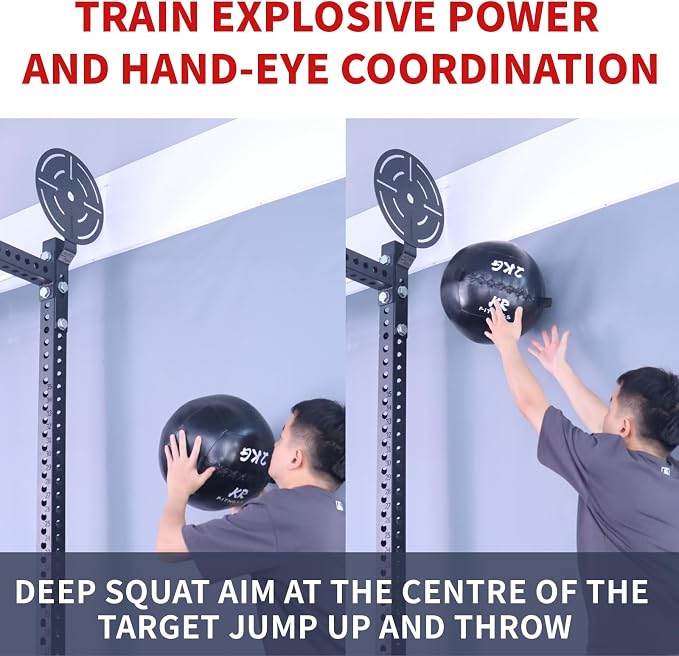 AHTAPFON Wall Ball Target for Rack Mounted with Extension,Medicine Ball Target for Power Rack Attachments,Home Gym Exercise Ball Squash Fitness for Enhance Explosive Power