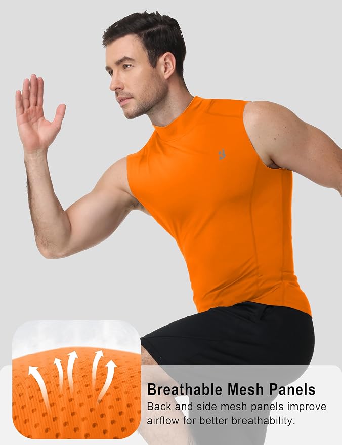 Roadbox Men's Compression Tank Top, Mock Turtleneck Sleeveless Shirt, Fitted Athletic Base Layer for Gym Workout