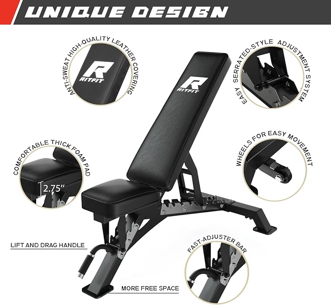 RitFit PPC-P3 Power Cage with Cable Crossover System, 1200LB Capacity | LAT Pulldown & Cable Crossover System with Bumper Plate Set, Olympic Barbell, Bench