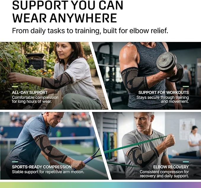 Modvel 2 Pack Elbow Brace for Tendonitis and Tennis Elbow Brace for Women and Men, Elbow Compression Sleeve for Pain Relief and Recovery – Elbow Sleeves Weightlifting Men, Sports & Workout, Arm Brace
