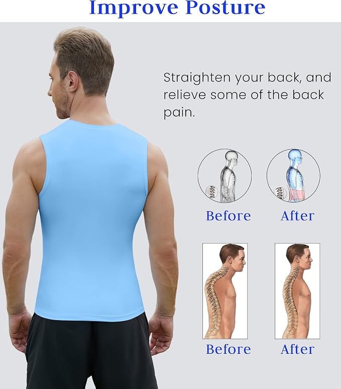 Compression Shirt Men Slimming Body Shaper Vest Crewneck Workout Tank Top | Tummy Control Undershirts, Gynecomastia Compression Shirts, Back Support, Sleeveless Muscle Shirts, Shaping Tank Top