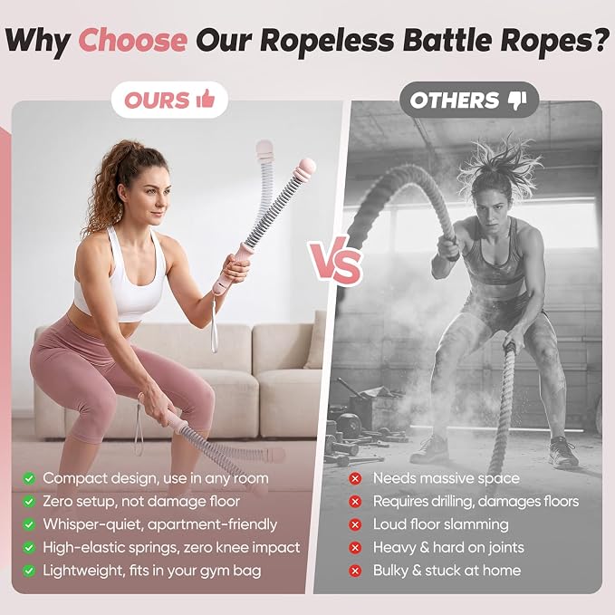 KUZARO Upgrade Weighted Ropeless Battle Ropes for Women, Quiet Adjustable Cordless Battle Ropes for Home Gym HIIT Cardio & Strength Training, Portable Exercise Rope for Arm & Core, Apartment Gear