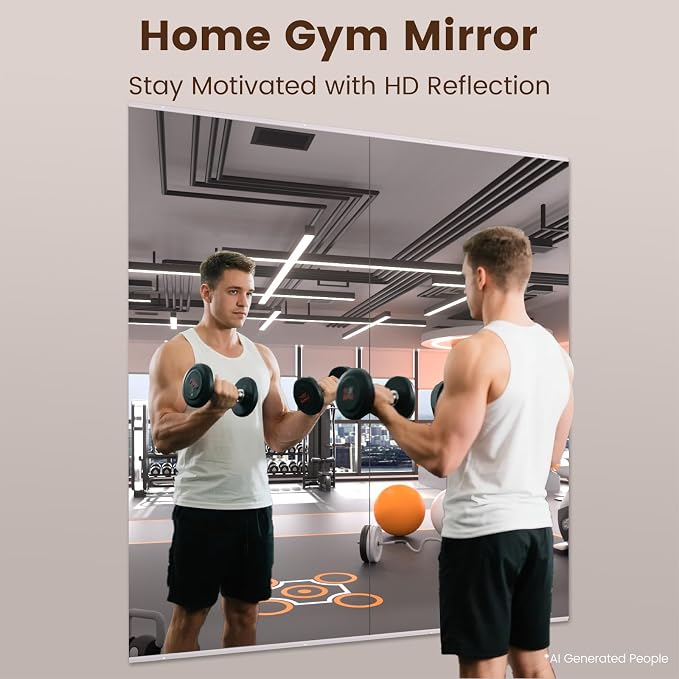 LOAAO Home Gym Mirror 79"x36", 2 PCS | Frameless, Tempered Glass, Large Workout Mirrors, For Home Gym, Dance Studio, Yoga Room, Garage Gym