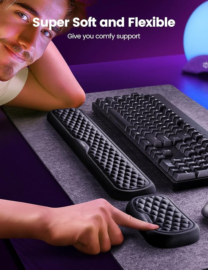 Vaydeer Wrist Rest for Keyboard and Mouse, Computer Ergonomic Wrist Support Pad, Soft Memory Foam Arm Cushion for Desk, Palm Hand Office Laptop Typing-Gray