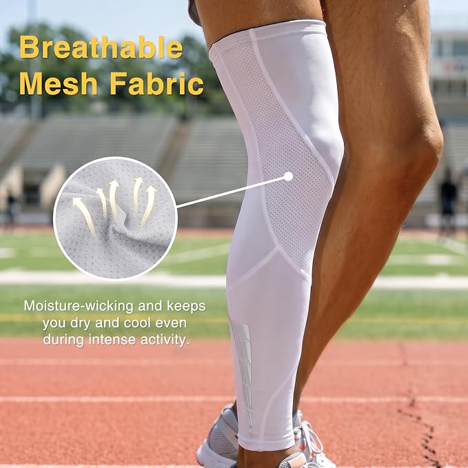 Full Leg Compression Sleeve for Men Women 2 Pack Leg Sleeves | Long Knee Sleeve Calf, Legs Support, Ultra-thin Breathable,UV Sun Protection,Quick-dry for Running Basketball Athletic