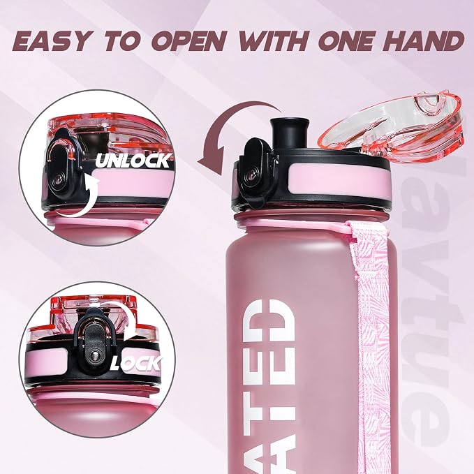 Water Bottle 32 oz Motivational Time Marker Tritan Bottle | BPA-free Tritan water bottle with time marker leakproof Lightweight portable Easy Clean Brush for Gym, Travel, School, Office