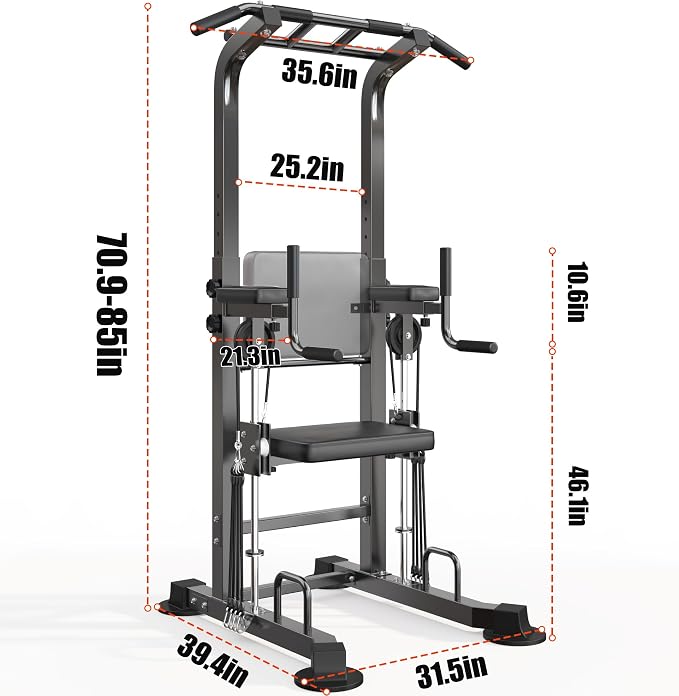 SogesHome Power Tower Pull Up Bar Station Height Adjustable Assistive Rack | Multi-Function Strength Training Equipment Full Body Workout Machine, Freestanding Push Up Dip Stand for Home Gym Exercise