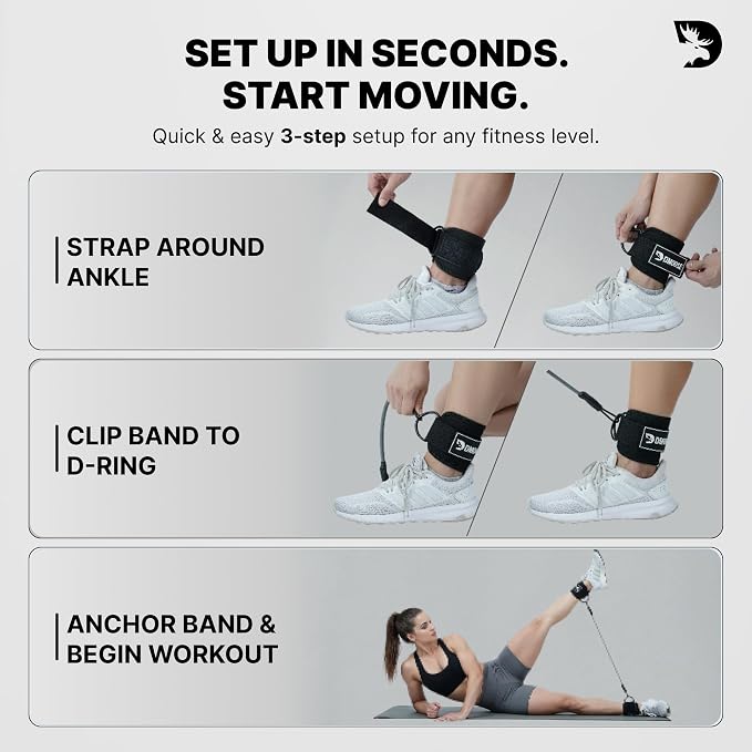 DMoose Ankle Strap for Cable Machine - One Size Fit with Premium Padding, Workout Kickback Ankle Cuffs, Ankle Bands for Working Out, Booty Workouts, Leg Extension, Hip Abductors & Lower Body Exercises