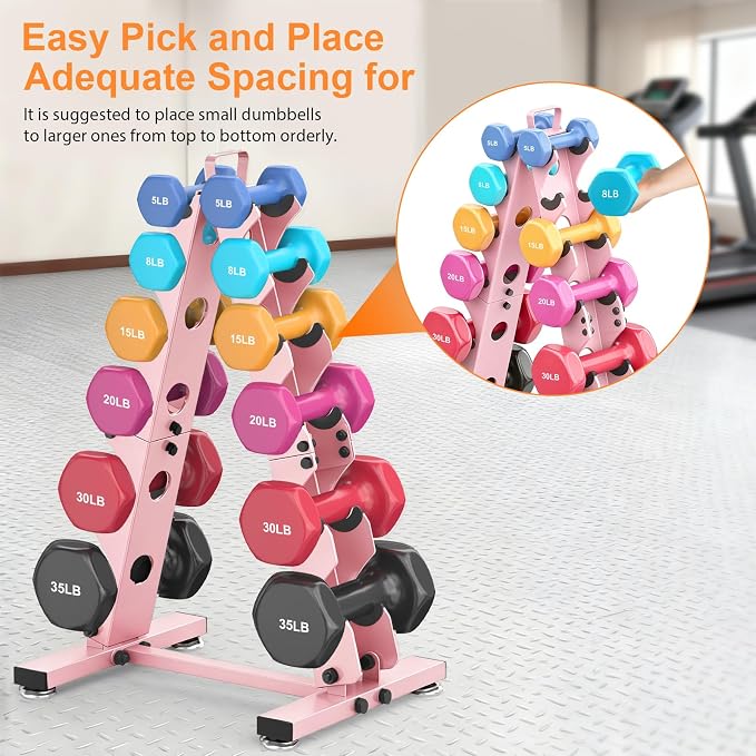 TomCare 6-Tier|5-Tier|4-Tier|2-Tier Dumbbell Rack Stand Only for Home Gym | Stable A-Frame, Fits 5–35 lb Dumbbells, Protective Padded Cradles, Adjustable Feet, Easy-Carry Handle (Stand Only)