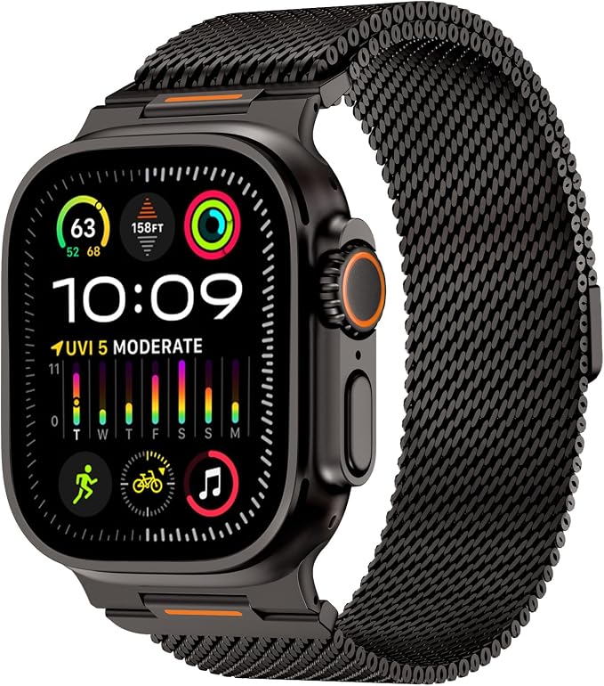 Bands Compatible with Apple Watch Ultra 3/2/1 Band 49/46/45/44mm | Milanese Loop Magnetic Stainless Steel Strap for iWatch Ultra SE 3/2/1 Series 11 10 9 8 7 6 5 4 3 2 1 Men, Black