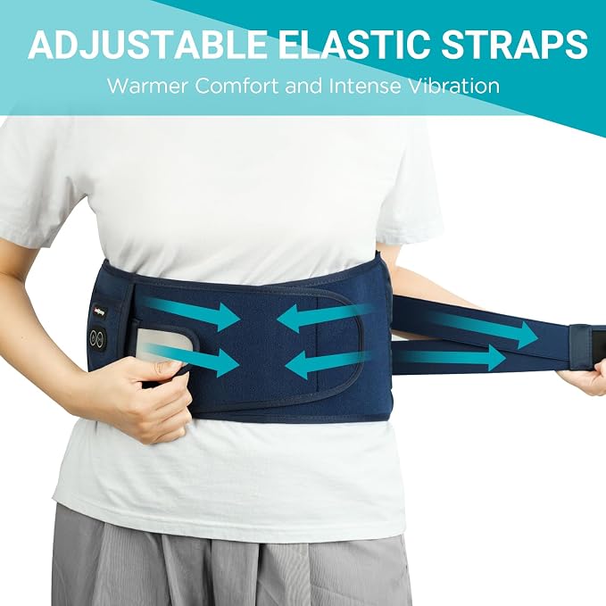 Comfytemp Cordless Heating Pad with Massager for Back, Gifts for Women Men | FSA Eligible HSA, Portable Lower Back Massager, Rechargeable Wireless Electric, Birthday Mom Dad Seniors 3 Heat 30mins, Blue