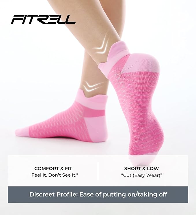 FITRELL Ankle Compression Socks for Women & Men - 5/6 Pairs Cushioned Arch Support Running Socks, Plantar Fasciitis Relief