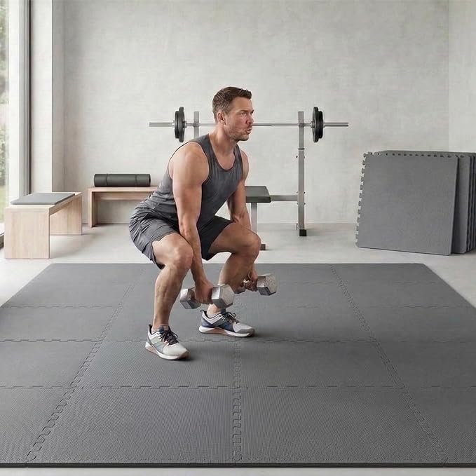 BalanceFrom Puzzle Exercise Mat 1/2" Thick, EVA Interlocking Foam Floor Tiles for Home Gym, Mat for Home Workout Equipment, Floor Padding for Kids, Gray, 24 in x 24 in x 1/2 in, 144 Sq Ft - 36 Tiles | Tiles for Home Gym, Mat for Home Workout Equipment,...