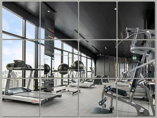 JAMBALAY Home Gym Mirrors for Gym, 12Pcs 12″×12″ Square HD Glass Full Length Wall Mirror Tiles, Self Adhesive Frameless Wall Mirror for Bedroom, Living Room, Over The Door