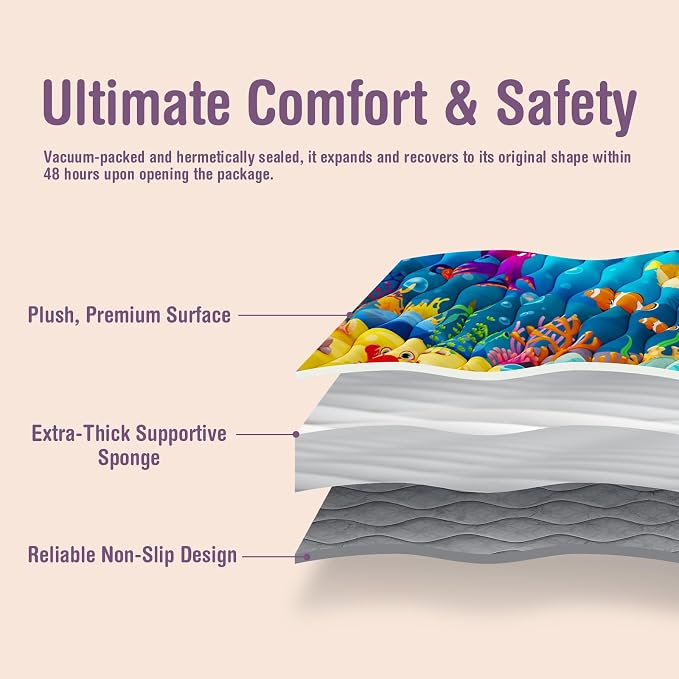 Baby Play Mat, 71"x59" Soft Thicker Playpen Mat, Non-Slip Baby Play Mat for Floor, Portable & Waterproof, Machine Washable Crawling Play Mat for Babies,Toddlers and Infants to Play and Learn,Sea World