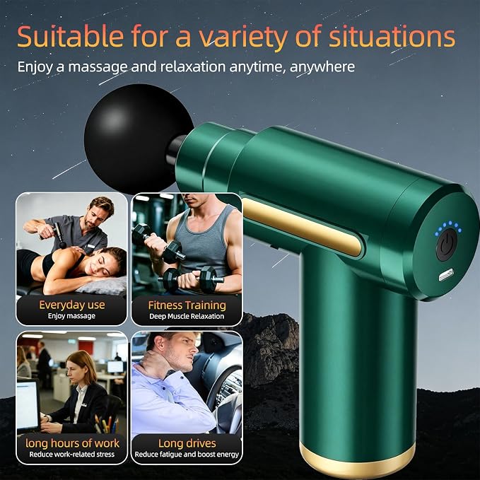 Massage Gun, Electric Massager, Suitable for Whole Body to Relieve Fatigue, Replaceable Massage Head Impact Massager, The Best Choice for Gift Giving (Green-720)