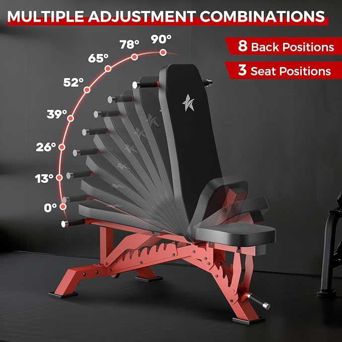 Weight Bench, Adjustable Workout Bench for Home Gym Full Body Workout, 1300LBS Weight Capacity Bench Press, Flat/Incline Bench with 33" Extra-Long Backrest & Wheels