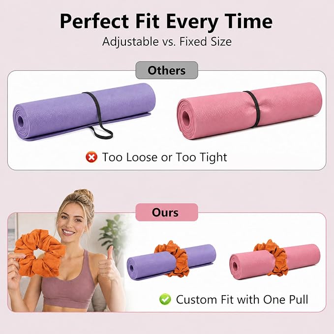 Yoga Mat Scrunchie Yoga Mat Strap Carrier Pilates Mat Holder | Holds Your Yoga Mat in Style, Adjustable & Stretchy Yoga Mat Band, Fits Most Standard Yoga Mats (mat not included),Yoga Gifts