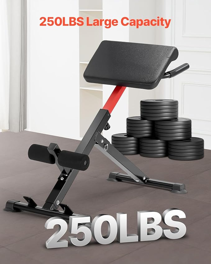 VEVOR Roman Chair Hyperextension Bench, 250 lbs Adjustable & Foldable Extension Machine, Multi-Function Exercise Equipment for Glute, Hamstring, Back, and Ab Workout, Fitness Weight Bench for Home Gym