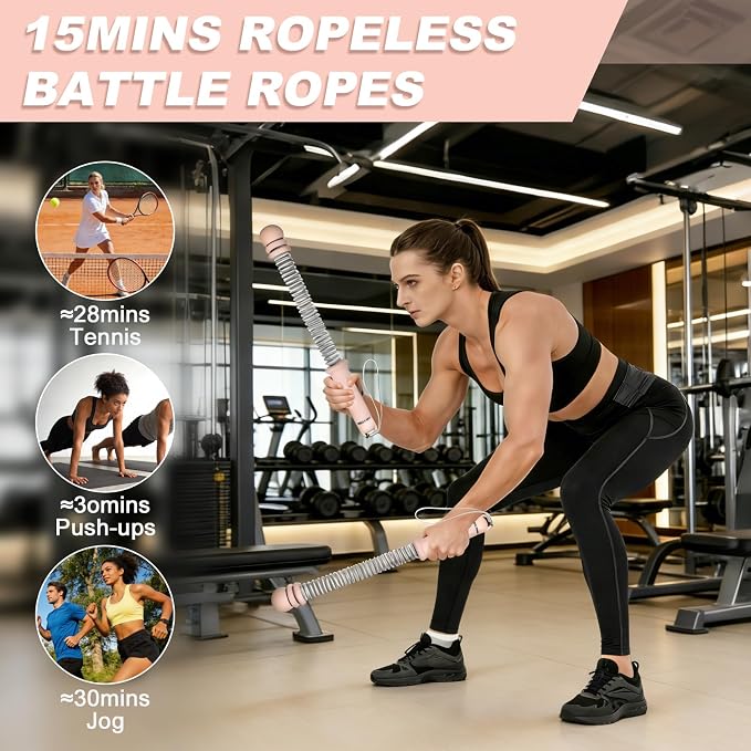 Adjustable Ropeless Battle Ropes for Home Gym, Heavy Duty Cordless Battle Rope 2-Pack with Non-Slip Spiral Handles, Weighted Ropeless Battle Ropes for Strength Training, HIIT Workout for Women & Men