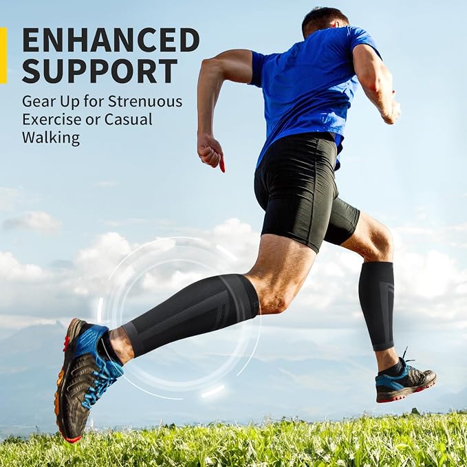 CAMBIVO Calf Compression Sleeve for Men Women Footless | Graduated Compression, Shin Splint Relief, Moisture Wicking, Running Standing Travel, 4D Knit Anti-Slip, Varicose Veins