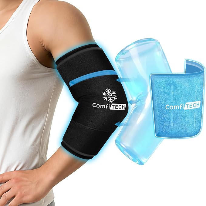 ComfiTECH Dual-Gel Elbow Ice Pack Wrap for Arm with 30-Min Cooling, L | Reusable Gel Forearm Brace for Tendonitis & Injuries, Cold Compression Sleeve for Pitchers, Tennis Elbow & Golfer Arm Relief