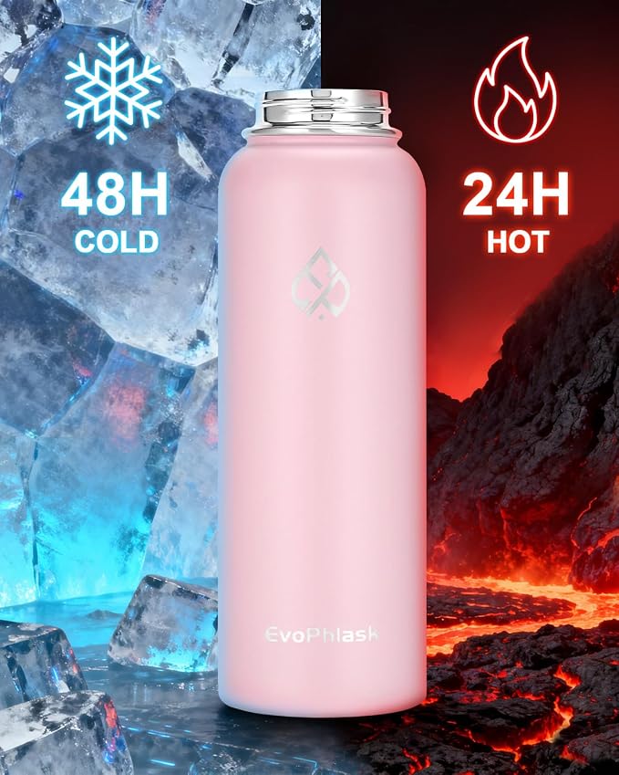 Insulated Water Bottle 40 oz with Carrier Bag, Pink | Stainless Steel, Vacuum Insulated Keep Cold 48 Hrs, Large Metal Water Jug, For Travel, Sport, Gym, Hiking