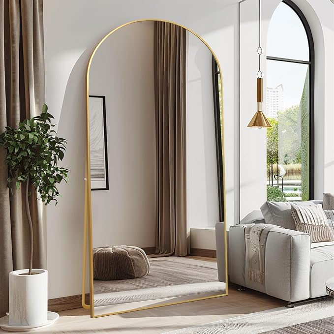 Beauty4U 76" x 37" Arched Full Length Mirror with Stand, Gold Floor Mirror | Large Standing, Leaning, or Wall-Mounted Tempered Full Body Mirror with Metal Frame for Bedroom, Closet, Modern Home Decor