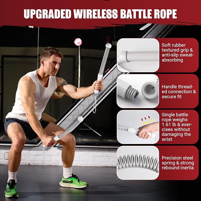 Weighted Ropeless Battle Ropes, Portable Cordless Battle Ropes with Poster | Heavy Duty Portable COCTN Battle Ropes for Strength Building, Cardio Fitness, Workout Equipment for Low-Impact Workout