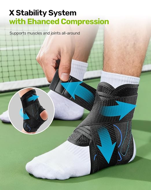 Rakiie Quick Lace Up Ankle Brace with 2 Metal Support Stays, Breathable Stabilizer for Sprained Ankle, Slim Fit Ankle Support for Men & Women, Sports, Running, Basketball (Black, S)