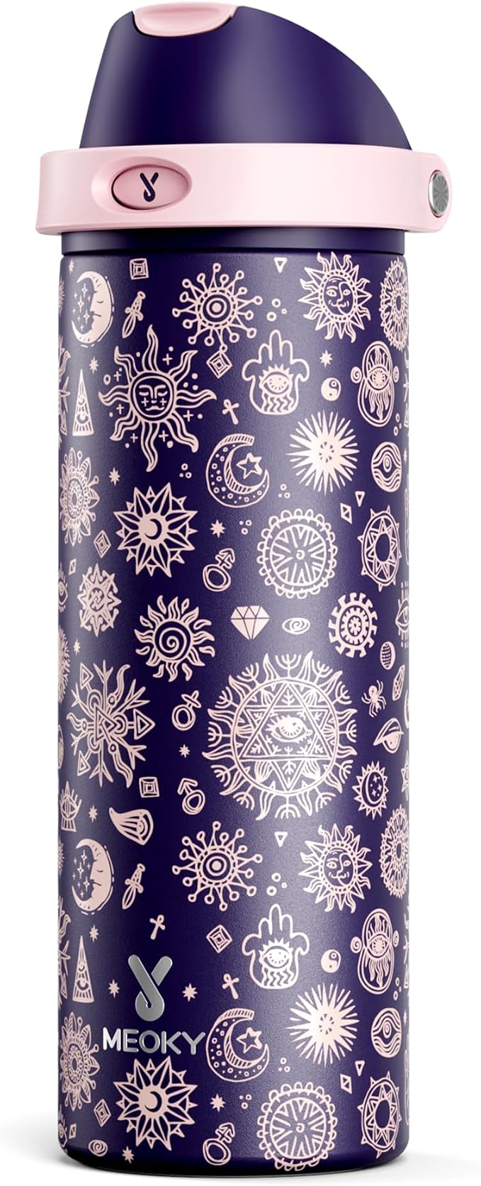 24 oz Insulated Water Bottle for Women: Meoky Stainless Steel Metal Water Bottle with 2-in-1 Straw and Spout Lid - Leak Proof, Cold for 24 Hours, Protective Silicone Base, BPA-Free for School, Arcana