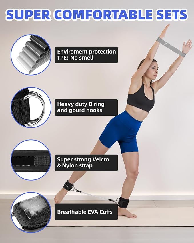 Resistance Bands Set – Resistance Band and Adjustable Ankle Exercise Bands with Cuffs Great Equipment for Training, Working Out, Yoga,Home Gym with Training Guidance & Carry Bag,Set of 8